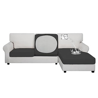 Easy-Going 100% Waterproof 3 Pieces Couch Cushion Covers for Sectional Sofa Left/Right L Shape Chaise Lounge Sofa Seat slipcover Anti-Slip Sofa Cover (2 Seater + 1 Chaise, Dark Gray - color: Dark Gray, size: 2 Seater + 1 Chaise