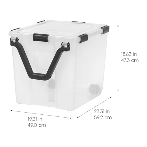 IRIS USA 6 Pack 106 Quart WEATHERPRO Wheeled Plastic Storage Bin Organization Container with Durable Lid, Seal & Secure Latching Buckles, Clear/Black - size: 106 Qt, style: 6 Pack