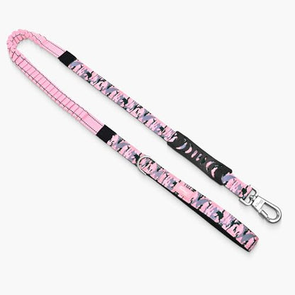 Dog Friendly Co. Bungee Dog Leash | Strain Free & Shock Resistant for Control | Neoprene Padded Handle, Heavy-Duty Carabiner Clip, and D-Ring | Pink Camo, Size Small - color: Pink Camo, size: Small
