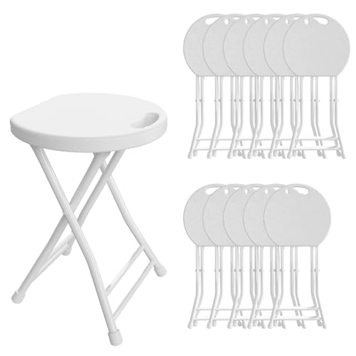 Folding Stool, 18 Inch Foldable Stool with Handle & Steel Frame, Pack of 12 Folding Bar Stools, 440lbs Sturdy Foldable Lightweight Metal Chair for Camping, Indoor and Outdoor, White - color: White, size: 18-inch Pack of 12