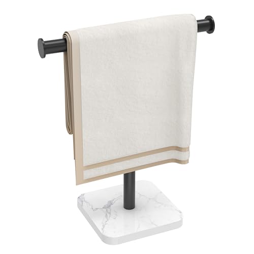 RUACQ Hand Towel Holder, T-Shape Free Standing Hand Towel Holder Stand with Marble Base, 304 Stainless Steel Hand Towel Stand for Bathroom Kitchen Vanity Countertop(Matte Black) - color: Matte Black, size: Short - 12'' - Marble