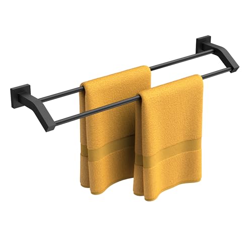 FORIOUS Double Towel Bar, 30 Inch Dual Towel Racks for Bathroom Wall Mounted, Thicken SUS304 Stainless Steel Bath Square Towel Rod Towel Holder Rail, Matte Black - color: Matte Black, size: 30 Inch (Square)