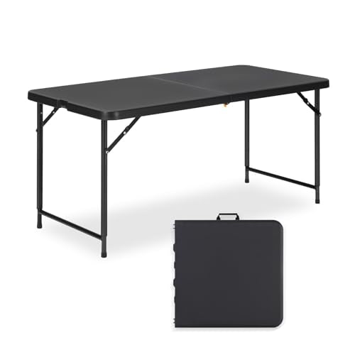 4ft Folding Table with Adjustable Height, 2-Level Foldable Table with HDPE Top & Steel Legs, Portable 4 Foot Folding Table for Picnic, Party, Craft, Indoor Outdoor Use, Black - color: Black, size: 2-Level Height Adjustable