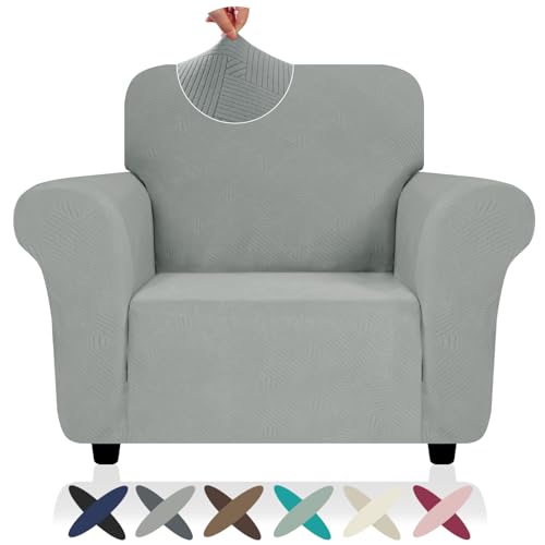 ZNSAYOTX Chair Cover with Arms (30"-47"), New Striped Sofa Chair Covers for Living Room, Dogs Pet Friendly Anti-Slip Chair Protector Spandex Armchair Slipcovers (Light Grey, Chair) - color: - Light Grey, size: Small (30"-47")