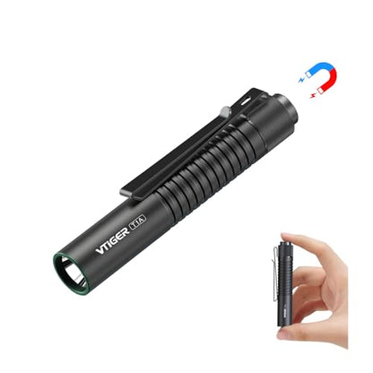 VTIGER T1A Mini Pocket EDC Flashlight with Clip,1300 Lumen Compact AA Rechargeable LED Little Flashlights, Super Bright Tail Switch Small Flash Light with Magnet for Camping,Hiking,Outdoor,Emergency - color: Black