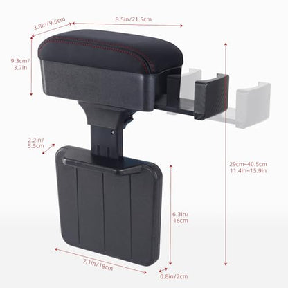 Rupse Universal Car Armrest Storage Box with Cup Holder, Adjustable Wrist Support, Center Console Organizer for Most Cars (Black Red Line) - style: Black red line