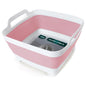 FOSJGO Collapsible Dish Basin with Drain Plug, 2.4 Gal (9L) Space-Saving Foldable Sink, Wash Basin for Kitchen, Baby Bottles, Vegetable Washing, Camping, RV and Party Beverage Tubs (Pink) - color: Pink