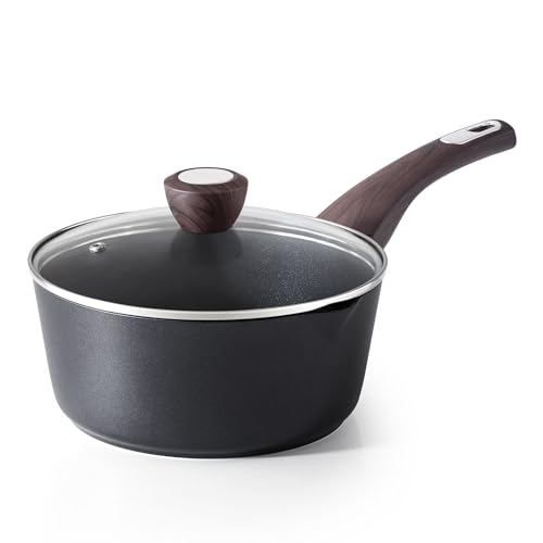 SENSARTE Nonstick Sauce Pan with Lid, 2.5 Quart Saucepan with Double Spout, Multipurpose Large Cooking Pot, Non toxic Kitchen Sauce Pot, Non stick Saucier Pan, Induction Comptable, PFOA Free - color: Classic Black, size: 2.5 Quarts