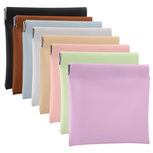 BUSOHA 8PCS Snap Closure Organizer Pouch, Small Women's Leather Pouches for Purse, Mini Makeup Bag for Cosmetics Headphones Jewelry Lipstick - color: Black+Brown+Yellow+Pink+Blue+Green+Gray+Purple