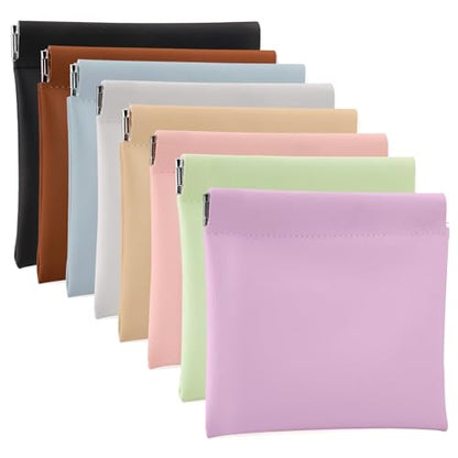 BUSOHA 8PCS Snap Closure Organizer Pouch, Small Women's Leather Pouches for Purse, Mini Makeup Bag for Cosmetics Headphones Jewelry Lipstick - color: Black+Brown+Yellow+Pink+Blue+Green+Gray+Purple