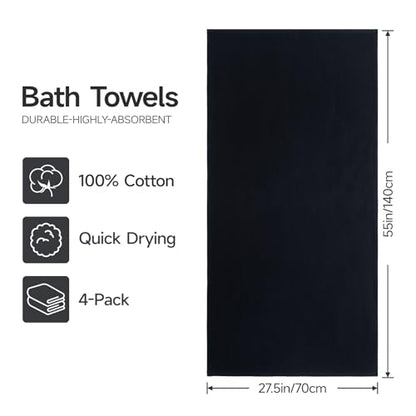 REDKISS 100% Cotton Waffle Weave Bath Towels 4 Piece - 27.5x55 Inches| Lightweight, Quick Dry & Highly Absorbent,Perfect for Spa, Gym, Travel, Guest Bathroom-Black - color: Black