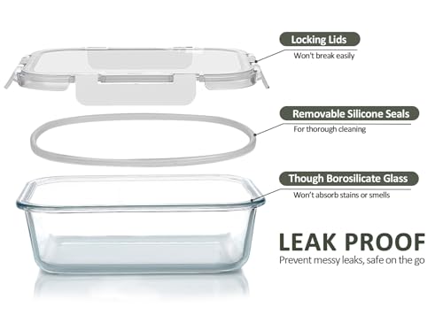 [8-Pack,30 oz]Glass Meal Prep Containers,MCIRCO Glass Food Storage Containers,Airtight lunch Containers with Lids, Microwave, Oven, Freezer and Dishwasher, White - color: White