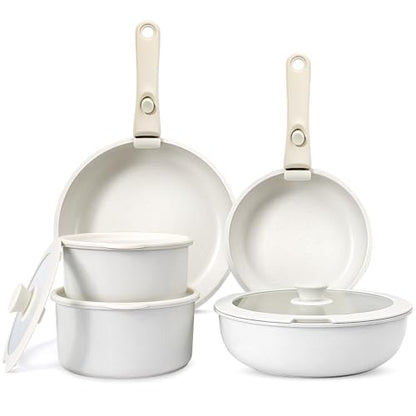 GiPP 11Pcs Pots and Pans Set Non Stick, Cookware Sets Nonstick Detachable Handle, Induction Kitchen Set Removable Handle, RV Cookware set, Oven Safe - color: White, size: 11
