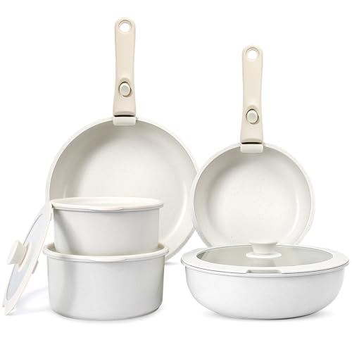 GiPP 11Pcs Pots and Pans Set Non Stick, Cookware Sets Nonstick Detachable Handle, Induction Kitchen Set Removable Handle, RV Cookware set, Oven Safe - color: White, size: 11