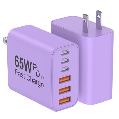 USB C Charger Block, 2-Pack 65W 6-Port USB C Wall Charger iPhone Charger Fast Charging PD Power Adapter+QC Wall Plug Multiport Type C Brick Chargers for iPhone 17 16 15 14 13 12 11 Pro Max XS,Purple - color: Purple, size: 2packs