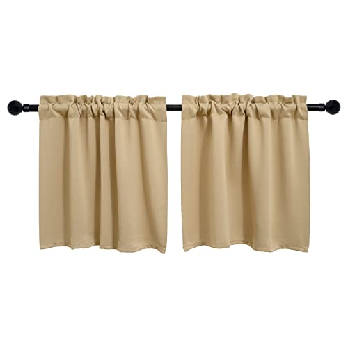 Pickluc Cafe Kitchen Curtains 36 Inches Long 2 Panels, Blackout Tier Curtains with Rod Pocket, Short Black Out Curtain for Small Window, 42" Wide and 36" Length, Set of Two, Beige. - color: Beige, size: 42"W x 36"L (Pack of 2)