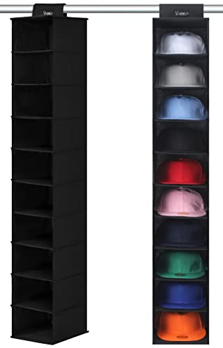 VAESIDA Hat Rack for Closet, 10 Shelf Hanging Hat Organizer for Baseball Caps Storage, Hat Holder Organizer for Hat Display, Best Space Saving Hat Racks for Baseball Cap Organizer, Black - color: Hat Rack-Black