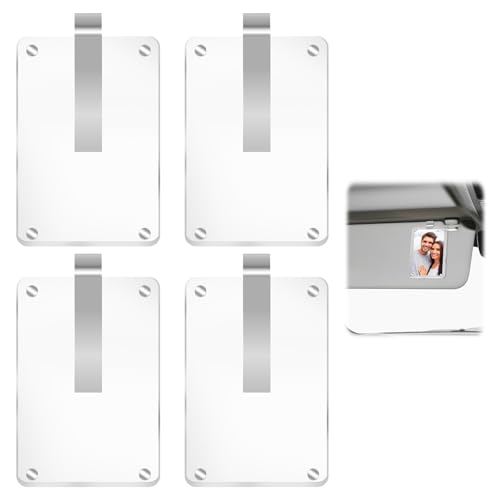 4Pcs Acrylic Magnetic Personalized Photo Holder, Car Accessories Car Photo Holder Car Visor Clip, Personalized Car Picture Frame, Suitable for Adding Family or Personal Photos - color: 4Pcs-off-white
