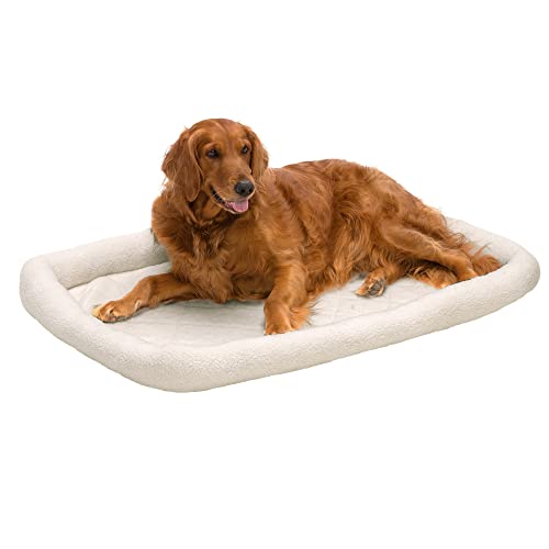 Furhaven Dog Bed for Large Dogs, 100% Washable, Sized to Fit Crates - Sherpa Fleece Bolster Crate Pad - Cream, Extra Large/XL - color: Cream, size: X-Large