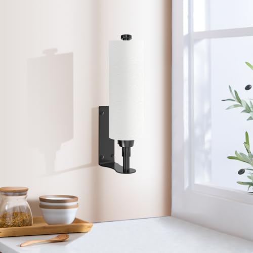 SetSail Paper Towel Holder, Single Hand Operable Paper Towel Holder Under Cabinet with Adjustable Damper, Easy Tear, Wall Mount, Self-Adhesive or Drilled for Kitchen Bathroom, Black - color: Black
