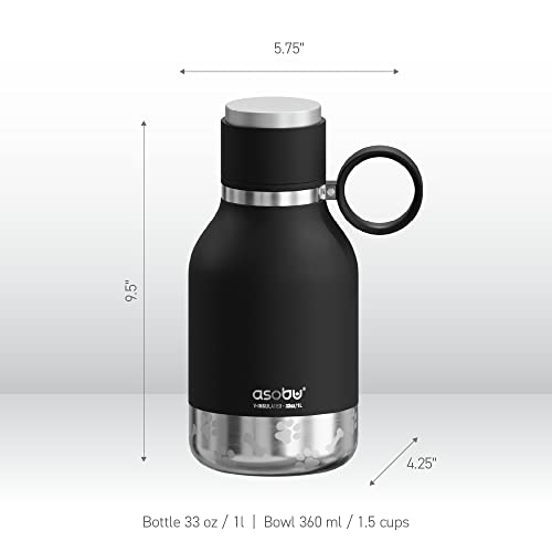 Asobu Buddy Bottle, a Stainless Steel Insulated Water Bottle with Removable Dog Water Bowl and Dog Food and Treat Storage (Midnight Marble, 37 Oz) - color: Black