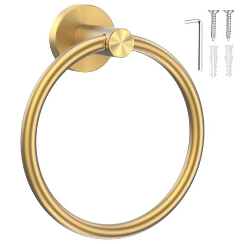 SetSail Towel Holder Screw-in Gold Towel Ring for Bathroom Wall Stainless Steel Hand Towel Holder for Bathroom, Kitchen Drill Hole - color: Brushed Gold, size: 1 pack