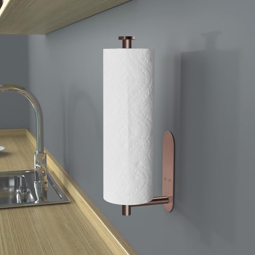 VAEHOLD Adhesive Paper Towel Holder Under Cabinet Wall Mount for Kitchen Paper Towel, Black Paper Towel Roll Holder Stick to Wall, Stainless Steel (Rose Gold) - color: Rose Gold