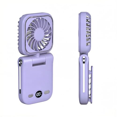 Mini Portable Handheld Clip On Rechargeable Personal Hand Fan with LED Display, Pocket Battery Operated 100 Speeds Adjustable Small Fan for Travel/Outdoor/Concerts/Lash/Makeup/Gift (purple) - color: purple