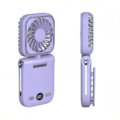 Mini Portable Handheld Clip On Rechargeable Personal Hand Fan with LED Display, Pocket Battery Operated 100 Speeds Adjustable Small Fan for Travel/Outdoor/Concerts/Lash/Makeup/Gift (purple) - color: purple