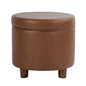 HomePop 19" Round Storage Ottoman - Chestnut Brown Faux Leather - color: Chestnut Brown Faux Leather