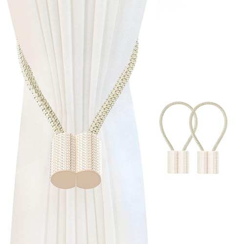 SRG Curtain Tiebacks for Curtains 2 Pack, Decorative Magnetic Curtain Holdbacks for Drapes, Handmade Tie Backs No Drilling for Home Bedroom Window Decor – Glass Champagne - color: Glass Champagne