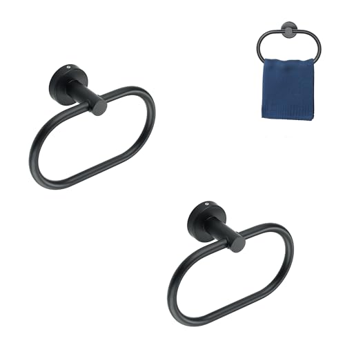 Alise Hand Towel Holder Towel Ring for Bathroom Lavatory,Towel Hanger Wall Mount SUS304 Stainless Steel Towel Rack,Black,Pack of 2 - color: Matte Black, size: 2 Pack(Screw-in)