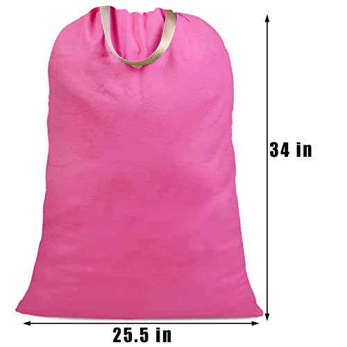 Cotton Canvas Laundry Bag with Handles & Drawstring Straps, Heavy Duty Extra Large Laundry Bags for Laundromat and Household, 25.5x34 Inch, Hot Pink - color: Hot Pink