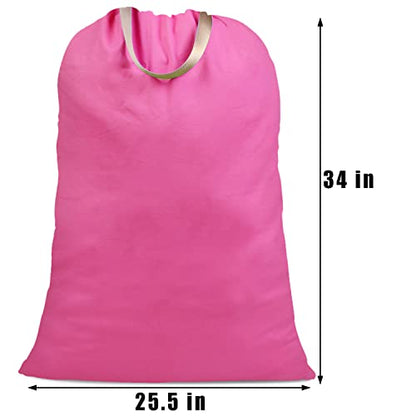 Cotton Canvas Laundry Bag with Handles & Drawstring Straps, Heavy Duty Extra Large Laundry Bags for Laundromat and Household, 25.5x34 Inch, Hot Pink - color: Hot Pink