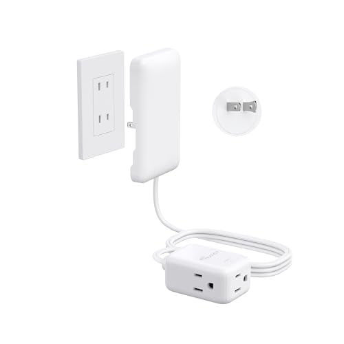 NUTICT 2 Prong to 3 Prong Outlet Adapter, 6FT Two Prong Extension Cord with 3 Outlets, Flat Polarized Plug & Ultra-Thin Outlet Cover, 13A/1625W, 900J Surge Protection, for Non-Grounded Outlets, White - color: White, size: 6ft(2 Prong Plug), style: for Sta