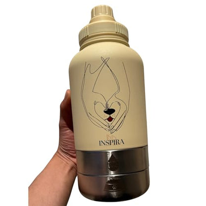 INSIPRA 32oz Dog Water Bottle with Food & Water Bowls – 3-in-1 Portable Pet Travel Bottle with Magnetic Phone Holder, Leakproof, BPA Free, Insulated (Yellow) - color: YELLOW