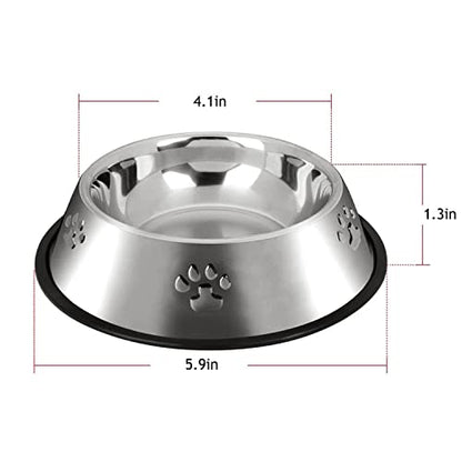 YUDANSI 2 Stainless Steel Dog Bowls, Puppy Cat Feeding Bowls, Shallow Cat Dish with Rubber Base, Mini and Small Pet Feeder Food Water Plate (XS-6oz) - size: XS-7oz