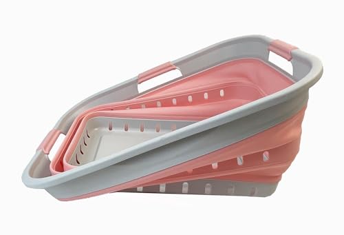 SAMMART 42L (11 gallon) Collapsible Plastic Laundry Basket - Foldable Pop Up Storage Container/Organizer - Space Saving Hamper/Basket (Grey/Quartz Pink) - color: Grey/Quartz Pink