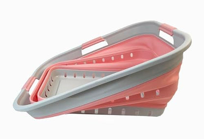 SAMMART 42L (11 gallon) Collapsible Plastic Laundry Basket - Foldable Pop Up Storage Container/Organizer - Space Saving Hamper/Basket (Grey/Quartz Pink) - color: Grey/Quartz Pink