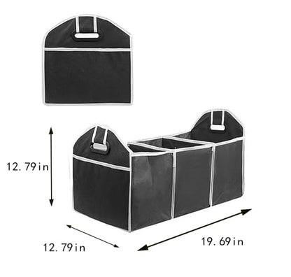 Organizer for Car Truck, Automotive Storage Bag, Collapsible 3 Compartment Waterproof 50 * 33 * 33cm Travel Accessories, Anti-slip for Travel, Camping, Carring, Black