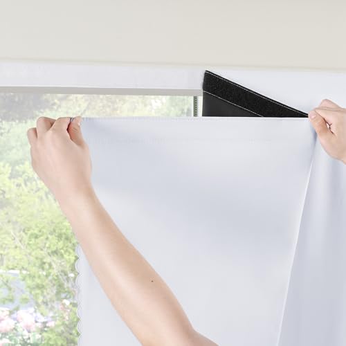 RYB HOME No Drill Adhesive 100% Blackout Curtains for Bedroom Thermal Insulated Easy to Install Stick on Door Window Cover Portable for Front Door Living Room, Greyish White, W35 x L63, 1 Panel - color: Greyish White, size: 35"W x 63"L (Pack of 1)