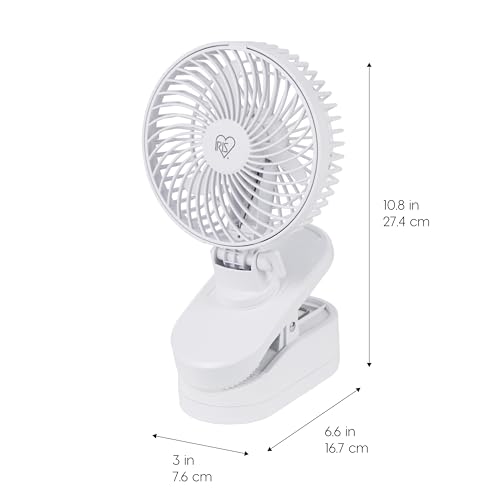 IRIS USA 5" Battery Operated Clip On Fan, 2 Speeds, D-Battery Powered, Personal Fan, Portable Travel Mini Pet Stroller Car Fan, Home Office Bedside Camping Golf Cart - color: White - Battery, style: Clip On