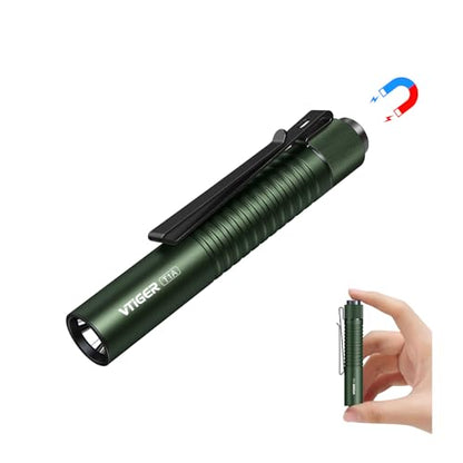 VTIGER T1A Mini Pocket EDC Flashlight with Clip,1300 Lumen Compact AA Rechargeable LED Little Flashlights, Super Bright Tail Switch Small Flash Light with Magnet for Camping,Hiking,Outdoor,Emergency - color: OD Green