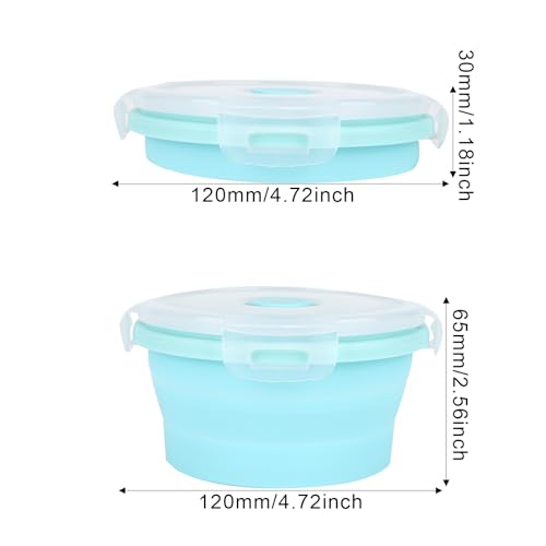 2pcs Collapsible Dog Bowls, Silicone Food & Water Travel Bowl with Lid Portable Expandable Pet Feeding & Drinking Cup/Saucer for Walking, Kennels, and Camping 350ml (Blue) - color: Blue