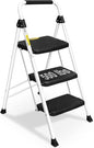 SocTone 3 Step Ladder, Folding Step Stool for Adults with Handle, Lightweight, Perfect for Kitchen& Household, 500lbs Capacity Sturdy Steel Ladder White - size: 3-Step