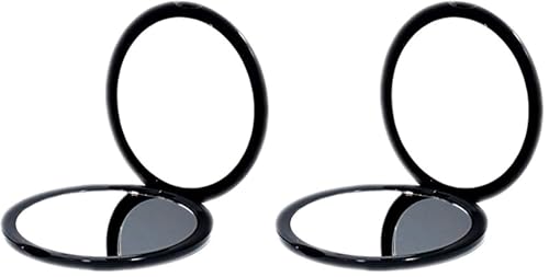 deweisn Magnifying Compact Cosmetic Mirror Elegant Pocket Handheld Makeup Mirror with Powerful 10x Magnification and 1x True View Mirror for Travel or Your Purse (Pack of 2) - color: Black, size: 4"L x 0.5"W (Pack of 2)
