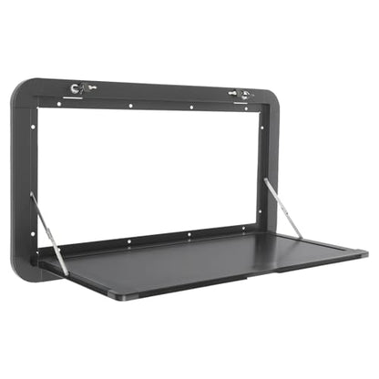 31.5*17.7in Rv Caravan Picnic Folding External Table - Aluminum Wall Mount Flip Fold Down Desk External Hanging Table W/4 Keys,55lbs Max Load For Caravans,Vans,Truck Campers,Travel Trailers. (Black) - color: Black