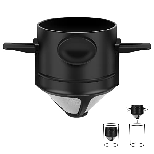 Pour Over Coffee Maker,Portable Stainless Steel Reusable Coffee Filter, Mini Collapsible Paperless Single Serve 1 Cup Coffee Dripper Cup Easy To Clean For Travel Camping - color: Black, size: 1 Cup (Mini)