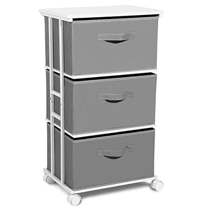 MAX Houser Dresser Tower with 3 Drawers,Fabric Dresser Drawer Organizer Unit,Dresser Chest with Wood Top,Vertical Storage Dresser,Small Dresser for Bedroom,Office-Dark Grey | Fabric Storage Organizer Unit, Chest of Drawers with with WoodTop, Small Vertica