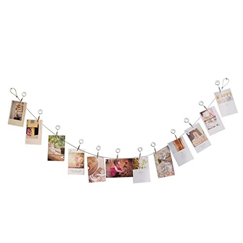 Multi-Purpose Steel Wall Hanging Photo Display Cable Wire Rod with 12 Adjustable Clips for Hanging Photos Notes Postcard and Artworks (Round) - size: Round